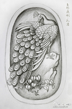 《孔雀》的玉雕设计  手稿玉雕手绘图 玉雕素材 玉雕设计 玉雕设备