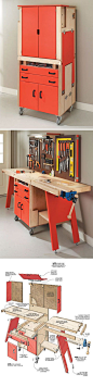 Folding Workshop- “shop-in-a-box” combines a full-featured worksurface     http://woodsmithplans.com/plan/folding-workshop/: 