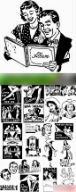 欧美流行复古板画黑白漫画风格插画矢量图25个Eps合集2015061531-淘宝网