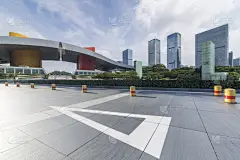 现代,空的,商务,全景,城市天际线,方形画幅,混凝土,空的路,办公大楼,室内地面