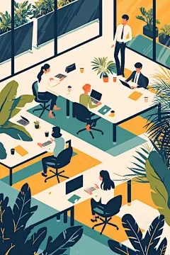 扁平风商务办公手绘作品