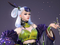 General 1920x1425 Tangqiuqiu CGI women silver hair feathers green clothing jewelry blue eyes makeup simple background portrait