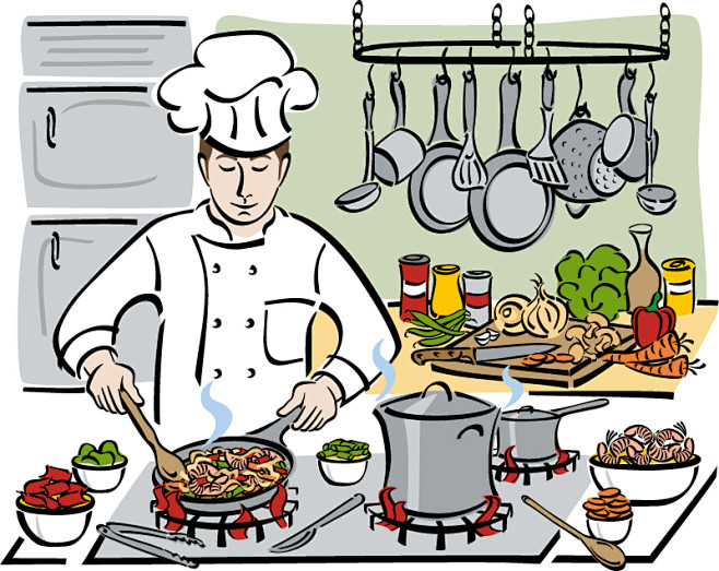 卡通烹饪厨师插画矢量素材，素材格式：EP...
