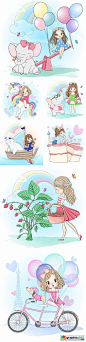 Cute girl painted design with animals walking