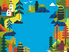 密歇根公路旅行 2d 数字编辑平面 folioart 图形插图景观自然欧文戴维矢量网页标题