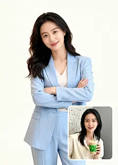 AI人像照气质蓝色西装抱胸女性职业形象照