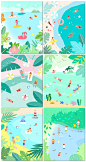 夏日清凉泳池派对沙滩度假休闲暑期旅行扁平化手绘插画PSD海报-淘宝网