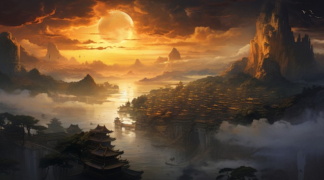 东方玄幻，仙侠场景。高清图片来源于【恰逢有风】，需要设计可到【恰逢有风】的花瓣主页联系，转采禁删描述。