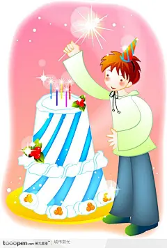 卡通儿童插画-过生日的少年