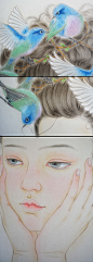 我爱蓝小鸟-ruby可可_工笔、手绘_涂鸦王国插画