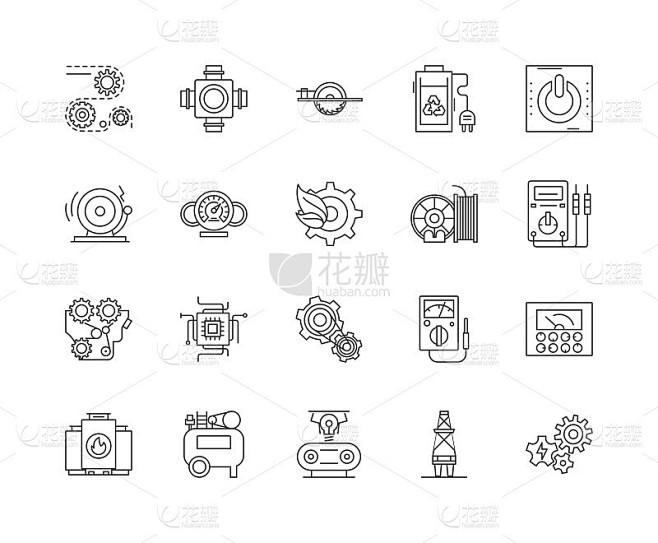 Engines and turbines line icons, signs, vector set