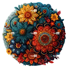 曼陀罗-色彩缤纷的花卉布置，具有复杂的细节和微光