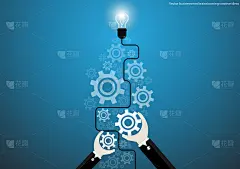 插画商业设计理念和构思创意。为了成功，计划、思考、搜索、分析、沟通、创新技术现代。