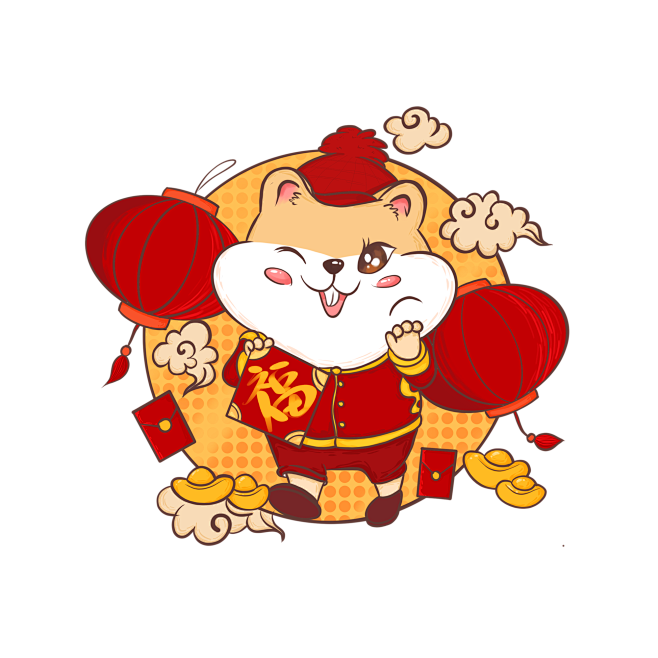 卡通可爱老鼠新年红灯笼鼠年装饰png
