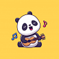 可爱的熊猫弹吉他，卡通矢量图插画