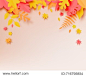 Autumn leaves paper cut style background vector illustration