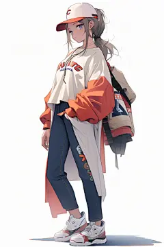 站姿冷酷帽子女孩图片插画
