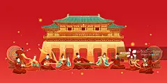 唐朝,乐队,插画,大明宫,人图片素材