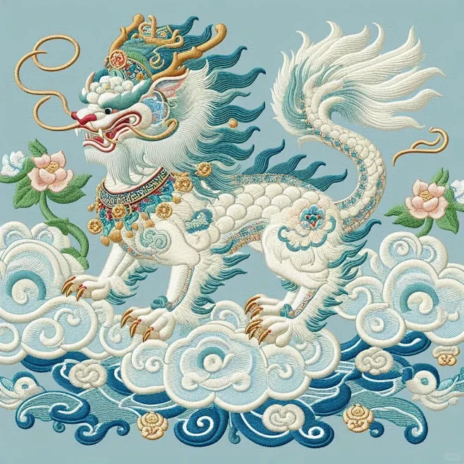 刺绣|【神兽降临，祥瑞满溢！】麒麟踏祥云 - 小红书-花瓣网