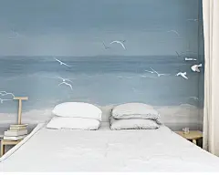 千贝简约现代蓝天大海白云墙纸卧室客厅电视背景墙壁纸北欧风壁画-tmall.com天猫