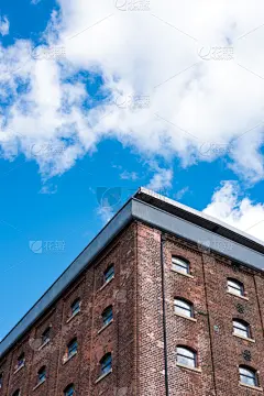 窗户,红色,小的,工厂,建筑体,大量物体,古老的,垂直画幅,办公室,天空