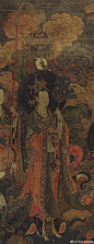 #佛画#【 明 佚名 《帝释梵天-菩提树天》 】重彩壁画，北京法海寺。 此幅是法海寺《帝释梵天图》中西侧的壁画人物菩提树天，后有一侍女为之举幡。菩提树天，即守护菩提树的天神。因释迦牟尼在菩提树下成佛，菩提树因此成了佛教的圣树。相传，释迦牟尼佛在菩提树下打坐修道时，菩提树神便以树叶为释迦佛 ​​​​...展开全文c
