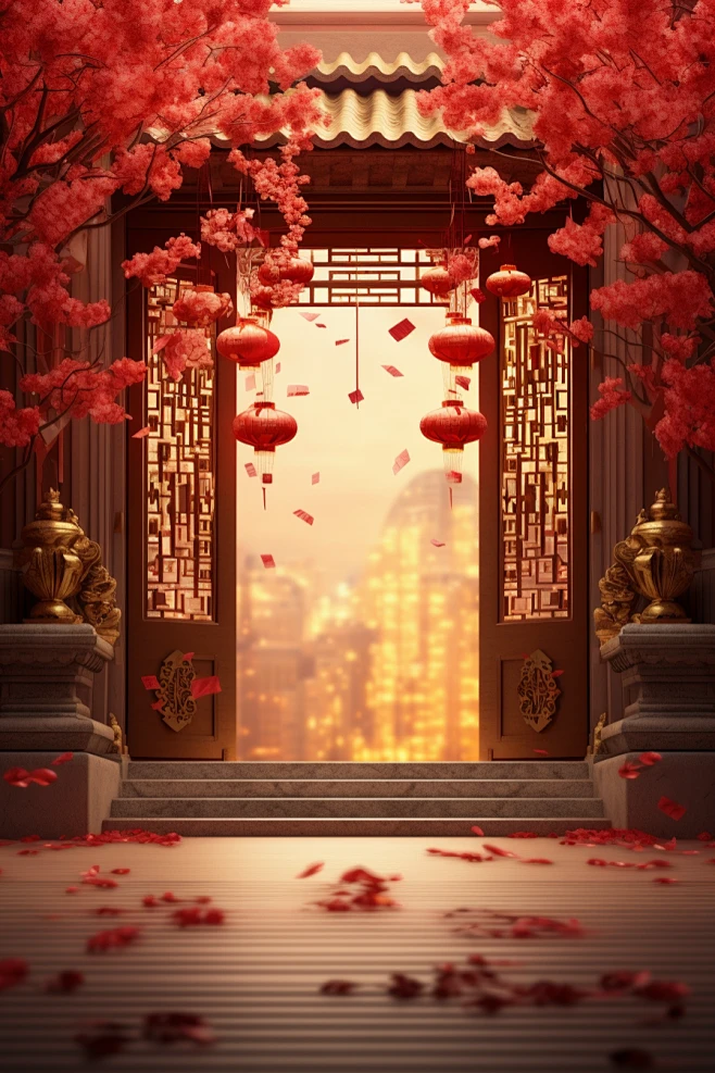 中式传统门楼中国风直播背景图-花瓣网