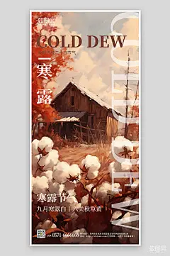 传统节气寒露手绘棉花手机海报