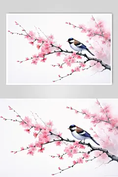 AI数字艺术中国风梅花喜鹊水墨画插画-众图网
