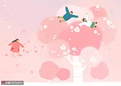 踏青赏花出游春季樱花手绘春季插画 季节插画 春季插画