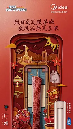 剪纸插画，剪纸海报，系列海报作品，地标海报，活动广告画，时尚插画，国风，国潮，质感，剪纸风格，中式建筑，中式元素，中国风系列海报广告画，合成C4D