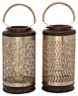 Amazing Metal Wood Silver Lanterns, 2-Piece Set transitional-candleholders