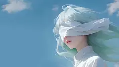 蒙眼少女 白色衣服 蓝天 4k动漫壁纸-墨鱼部落格
