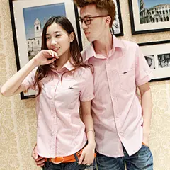 新款夏装新款工作服时尚多彩条情侣短袖衬衫-淘宝网