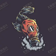 创意时尚海洋生物环保插画 【酷图网】创意,时尚,海洋生物,环境保护,保护海洋环境,海洋,鱼,毒气面罩,图案,印花,插画,插图,手绘,幻想,环保
