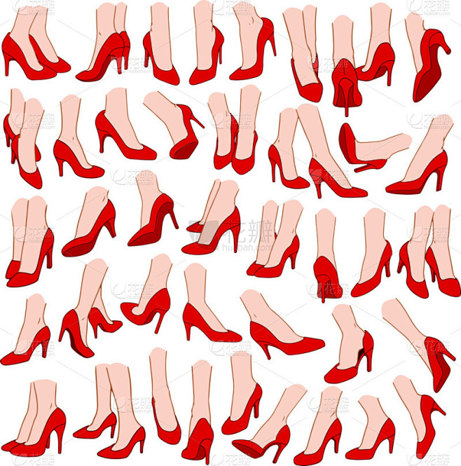 女人用红色高脚脚跟鞋包