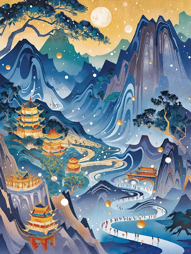 国风插画·山居秋暝——Trik AI-花瓣网