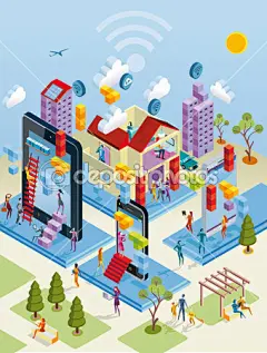 无线城市在等轴测视图中 — 图库矢量图片#40306833