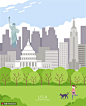 美国自由女神地标建筑风景旅行插画 旅游出行 跨境旅行