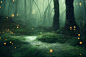 General 2304x1536 fireflies forest moss artwork nature trees AI-generated