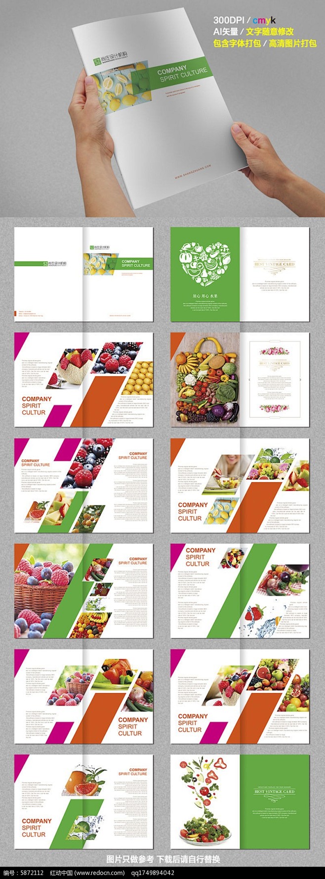 红绿色互补水果画册设计AI素材下载_产品...