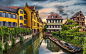 General 1920x1200 landscape city canal boats trees building water reflection colmar France urban architecture