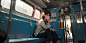 00898-571386047-(masterpiece, best quality),1girl sitting on a subway train, looking to the side, subway car door, from below, solo focus