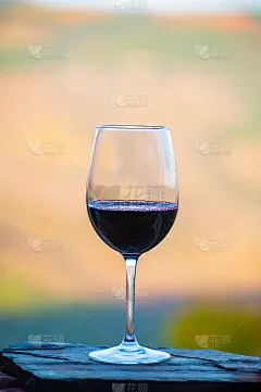 一杯葡萄牙干红葡萄酒，生产在杜罗山谷和古老的梯田葡萄园的背景在秋天，葡萄牙葡萄酒地区