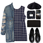 A fashion look from April 2016 featuring blue dress, jean jacket and black booties. Browse and shop related looks.