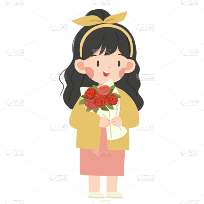 手绘-Q版情人节形象贴纸-送花2