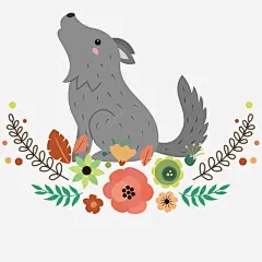 灰色狼矢量花朵手绘ai免抠素材_新图网 https://ixintu.com 植物 花卉 绿植 灰狼 卡通 手绘 矢量 简单 动物