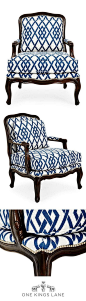 Harper Bergère, Cobalt/White Trellis by Massoud Furniture - The easiest way to bring a touch of Parisian-chic to your home is with a gorgeous accent chair.: