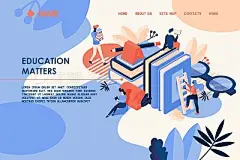 Vector concept banner with large books and small people in isometric projection. Landin page template, good for book store, library and educative courses.Vector concept banner with large books and small people in isometric projection. Landin page template