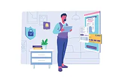 图源免费EPS文件 |带有人物场景的电子收据概念，用于网络。男子通过智能手机应用接收数字发票表单进行支付。在线账单和银行业务。平面透视设计的矢量插图